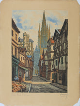 Load image into Gallery viewer, Jules Leray. Rouen - Rue De L’epicerie. Hand colored etching. XX C.