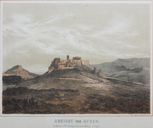 Load image into Gallery viewer, Carl Votteler, after. Temple of Jupiter in Athens (Olympieion). View of Athens. Lysikrates Monument. Three lithographies. Late XIX C.
