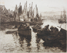 Load image into Gallery viewer, Fernand Legout-Gérard, after. Fishermen in Harbour, Brittany. Etching by Georges Félix Garen. Late XIX-Early XX C.