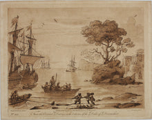 Load image into Gallery viewer, Claude Lorrain, after. The landing of Aeneas on the Latium coast. Etching by Richard Earlom. 1776.