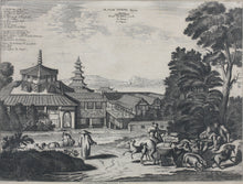 Load image into Gallery viewer, Arnoldus Montanus, after. View of the Great Temple in Osaka. Engraving by Jacob van Meurs. 1680.