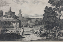 Load image into Gallery viewer, Arnoldus Montanus, after. View of the Great Temple in Osaka. Engraving by Jacob van Meurs. 1680.