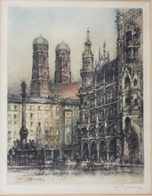 Load image into Gallery viewer, Fred Joachim Dietrich. View of Frauenkirche in Munich. Color engraving. 1960th.