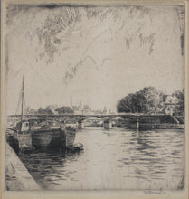 Load image into Gallery viewer, Otto J. Schneider. Pont du Carrousel, Paris. Engraving. Circa 1915.