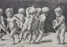 Load image into Gallery viewer, Raphael, after. Ten children dancing to a bagpipe. Engraving by Georges Reverdy. 1550.