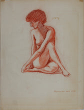 Load image into Gallery viewer, John Middleton Freeman. Seated nude model. Sanguine drawing. 1979.