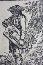 Load image into Gallery viewer, Johann Wilhelm Meil, after. A hurdy gurdy player. Wood engraving by Johann Gottlieb Friedrich Unger.