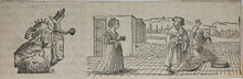Load image into Gallery viewer, Hans Holbein the Younger, after. Fleuron "The Folly"; A Scholar Treads on a Market Woman's Basket of Eggs. Two woodcuts by Johann Gottlieb Friedrich Unger. Late XVIII C.