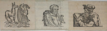 Load image into Gallery viewer, Ambrosius Holbein, after. A Donkey Sings to the Accompaniment of a Harp. Hans Holbein the Younger, after. "The Folly' as a professor of arts or sciences. A Theologian. Three woodcuts by Johann Gottlieb Friedrich Unger. Late XVIII C.