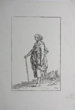 Load image into Gallery viewer, Johann Wilhelm Meil, after. Standing woman with a stick in her hand. Wood engraving by Johann Gottlieb Friedrich Unger. Late XVIII C.