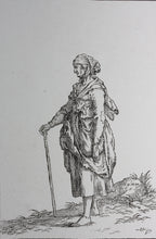 Load image into Gallery viewer, Johann Wilhelm Meil, after. Standing woman with a stick in her hand. Wood engraving by Johann Gottlieb Friedrich Unger. Late XVIII C.