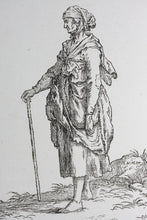 Load image into Gallery viewer, Johann Wilhelm Meil, after. Standing woman with a stick in her hand. Wood engraving by Johann Gottlieb Friedrich Unger. Late XVIII C.