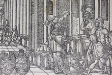 Load image into Gallery viewer, Jost Amman. Elisha Multiplying the Widow's Oil. At the gate of Samaria. Woodcuts. XVI C.