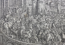 Load image into Gallery viewer, Jost Amman. Elisha Multiplying the Widow's Oil. At the gate of Samaria. Woodcuts. XVI C.