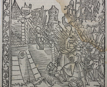 Load image into Gallery viewer, Johannes Adelphus. Die Türkisch Chronik. The Knights Hospitaller fight off the Ottoman's attack. Woodcut XVI C.