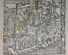 Load image into Gallery viewer, Johannes Adelphus. Die Türkisch Chronik. View of Rhodes, during its siege by the Ottomans, 1480. Woodcut. XVI C.