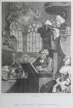 Load image into Gallery viewer, William Hogarth, after. Industry and Idleness. Pl. 1-3, The Sleeping Congregation. The Harlot Progress Pl. 5-6, The Distress'd Poet. The Company of Strollers. Eight steel engravings. 1831.