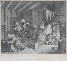 Load image into Gallery viewer, William Hogarth, after. Industry and Idleness. Pl. 1-3, The Sleeping Congregation. The Harlot Progress Pl. 5-6, The Distress'd Poet. The Company of Strollers. Eight steel engravings. 1831.