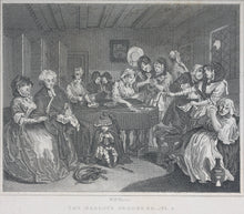 Load image into Gallery viewer, William Hogarth, after. Industry and Idleness. Pl. 1-3, The Sleeping Congregation. The Harlot Progress Pl. 5-6, The Distress'd Poet. The Company of Strollers. Eight steel engravings. 1831.