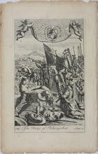Load image into Gallery viewer, G. Freman, after. The flight of Elijah. The Piety of Jehosaphat. Double-sided engraving by P. Bouche and Jan Kip from Richard Blome’s Bible. 1688-1705.