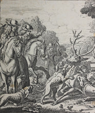 Load image into Gallery viewer, Francis Barlow, after. Stagg Hunting. Etching by Wenceslaus Hollar. C. 1671.