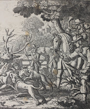 Load image into Gallery viewer, Francis Barlow, after. Stagg Hunting. Etching by Wenceslaus Hollar. C. 1671.