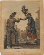 Load image into Gallery viewer, Carle Vernet, after. Passer Payez (Pass and Pay). Hand-colored aquatint by Philibert-Louis Debucourt. 1818.