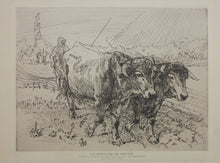 Load image into Gallery viewer, Jean-Paul Laurens. Un Attelage de Boeufs. Etching. Late XIX C.