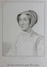 Load image into Gallery viewer, Hans Holbein the Younger, after. Portrait of Elizabeth Lady Russel. Engraving by C. Rivers. 1806.
