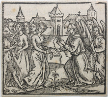 Load image into Gallery viewer, Anonymous. King's Messenger and Holy Virgins. Woodcut. ca. 1490–1510.