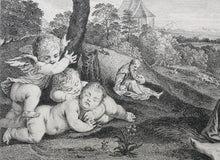 Load image into Gallery viewer, Titian, after. Human Life. Engraving by Simon François Ravenet I. 1742.