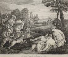 Load image into Gallery viewer, Jacopo Bassano, after. Diana and Actaeon. Engraving by Étienne Fessard. 1742.