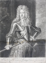 Load image into Gallery viewer, Sir Godfrey Kneller, after. Portrait of His Royal Highness George Prince of Denmark. Mezzotint by John Smith. C. 1700.