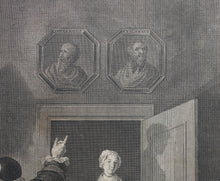 Load image into Gallery viewer, Cornelis Troost, after. The philosophers or the escaped girl. Engraving by Pieter Tanjé. 1757-1761.