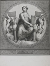 Load image into Gallery viewer, Raphael, after. Philosophia. Engraving by Louis-Auguste Darodes. 1863.