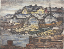 Load image into Gallery viewer, Jalmari Ruokokoski. Boats on shore. Color lithograph. 1928.