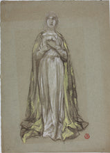Load image into Gallery viewer, Lee Woodward Zeigler. Female figure in medieval clothes. Charcoal. Early XX C.