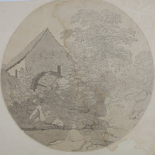 Load image into Gallery viewer, Joseph Farington RA, attributed to. Landscape with a watermill. Tondo. Drawing. Late XVIII C.