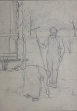 Load image into Gallery viewer, American realism. A man and woman planting tree seedlings. Graphite drawing. Early/Mid XX C.