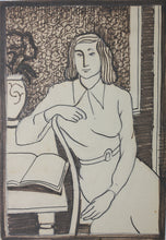 Load image into Gallery viewer, In the style of Henri Matisse. A study of a young woman against a wall carpet. Ink and watercolor. Mid/Late XX C.
