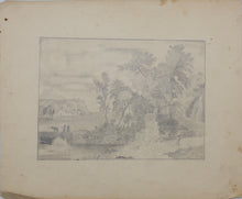 Load image into Gallery viewer, Jan van Huysum, after. Landscape with Figures, Ruins and Bridge. Graphite drawing by David O. Paige. 1847.