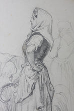 Load image into Gallery viewer, Unknown Russian(?) artist A group of reaper girls in a meadow. Graphite drawing. Late XIX C.