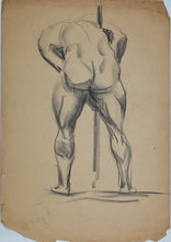 Load image into Gallery viewer, Male nude figure back view. Charcoal drawing. XX C.