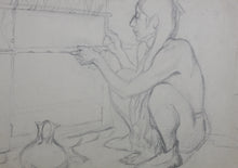 Load image into Gallery viewer, Native American Woman at the weaving loom. Graphite drawing. XX C.