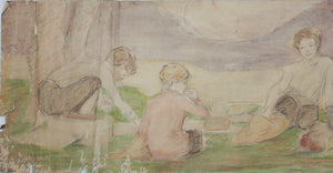 American Impressionism. At the Resort. Boys, girls and mothers enjoying leisure time at a resort. Sketches for murals. Watercolor and graphite. Early XX C.