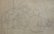 Load image into Gallery viewer, American Impressionism. At the Resort. Boys, girls and mothers enjoying leisure time at a resort. Sketches for murals. Watercolor and graphite. Early XX C.