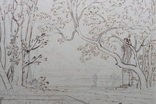 Load image into Gallery viewer, Palace park with statue of Greek Goddess. Graphite and ink drawing. XVIII C.