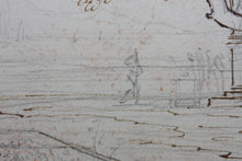 Load image into Gallery viewer, Palace park with statue of Greek Goddess. Graphite and ink drawing. XVIII C.