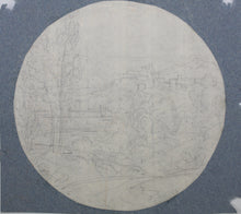 Load image into Gallery viewer, Landscape with a fortress on the hill. Graphite drawing. Tondo. XVIII C.