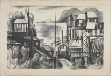 Load image into Gallery viewer, Seascape with church and houses. Lithograph. 1948.
